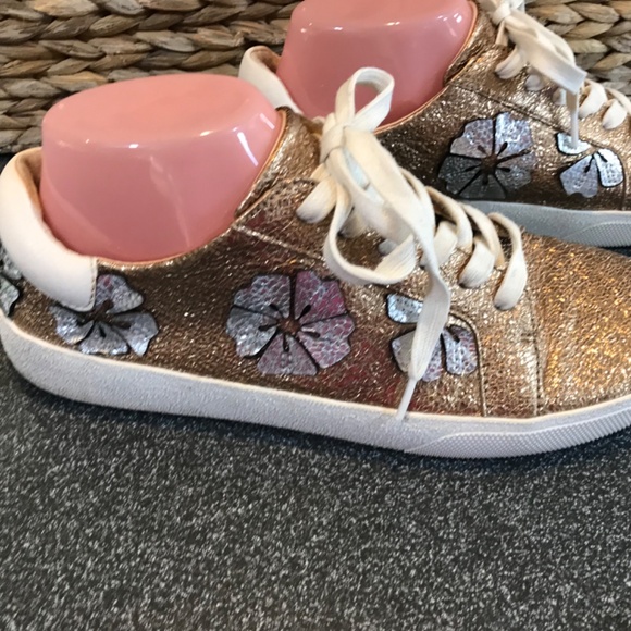 Vince Camuto Leather Claudia Gold and Silver Lace-up Metallic Sneakers - Picture 9 of 15